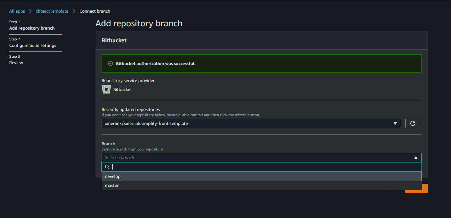 select branch and configuration