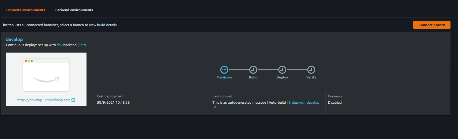 confirmation of the application deploy with aws amplify