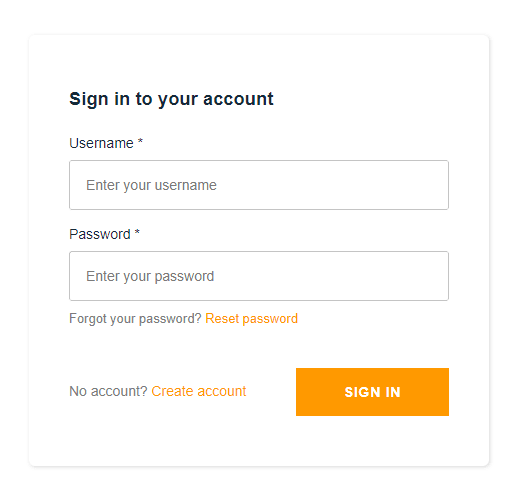 login screen: enter sername and password and click sign in button