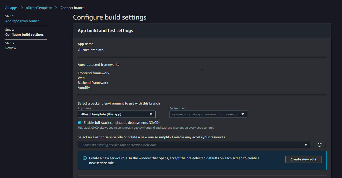 select application in the environment (dev)